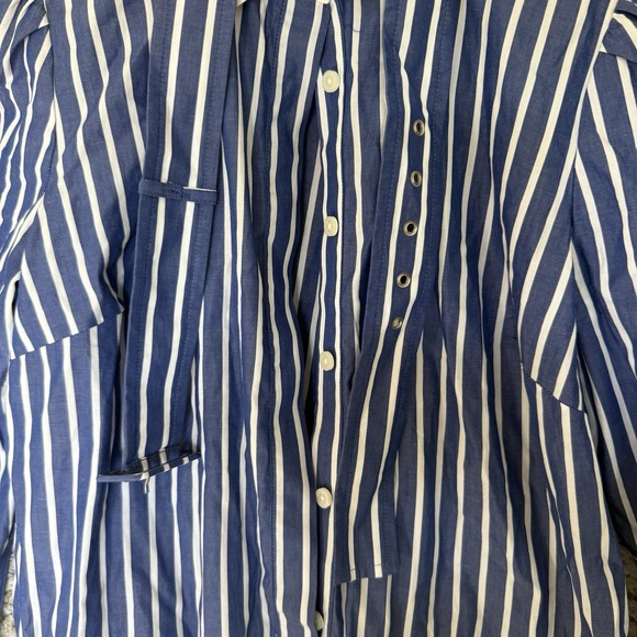 J.Crew Long Sleeved Shirt Dress Women Size 4 Blue and White Stripe‎ Beleted Midi - Picture 4 of 10